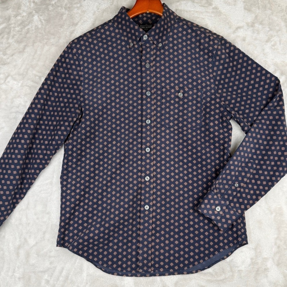 NEW Todd Snyder New York corduroy‎ Mens Button Down Shirt Size M Navy Geometric